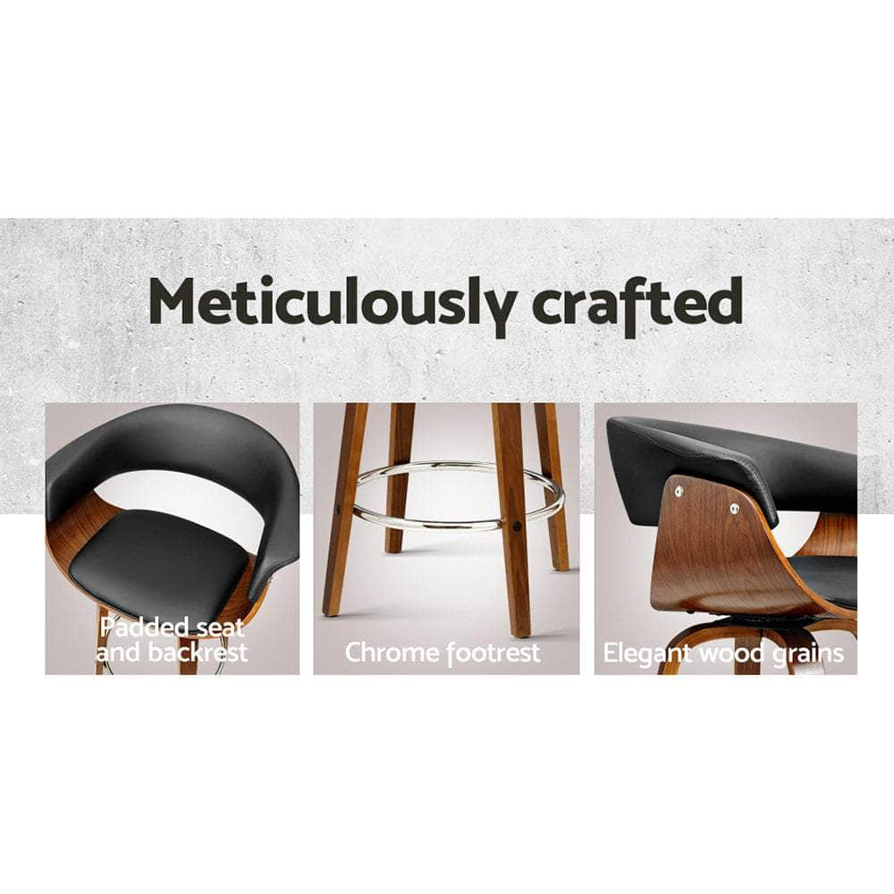 2x Bar Stools Swivel PU Seat Wooden