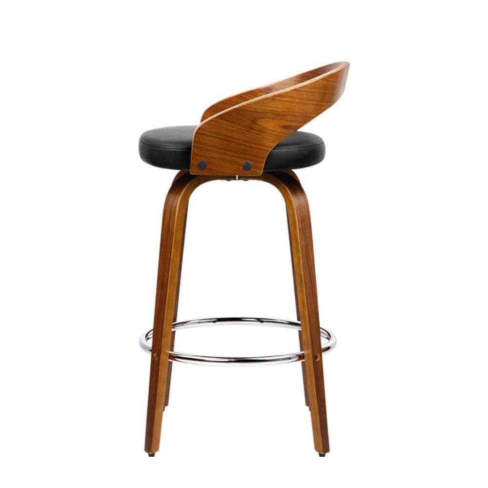 2x Bar Stools Swivel Seat Curving Backrest