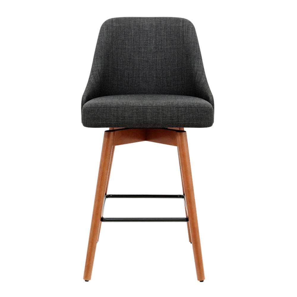 2x Bar Stools Swivel Seat Wooden Charcoal