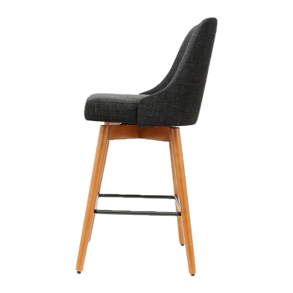 2x Bar Stools Swivel Seat Wooden Charcoal