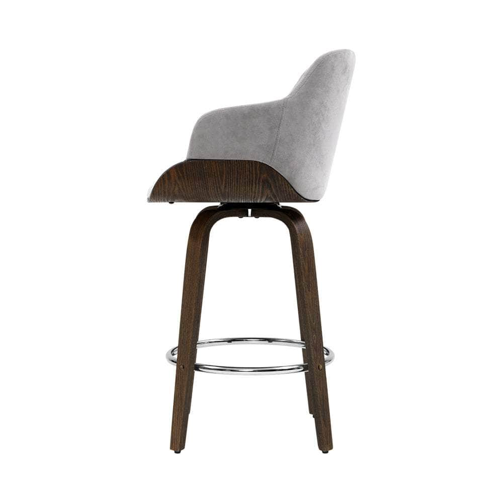 2x Bar Stools Swivel Velvet Padded Wooden