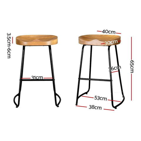 2x Bar Stools Tractor Seat 65cm Wooden