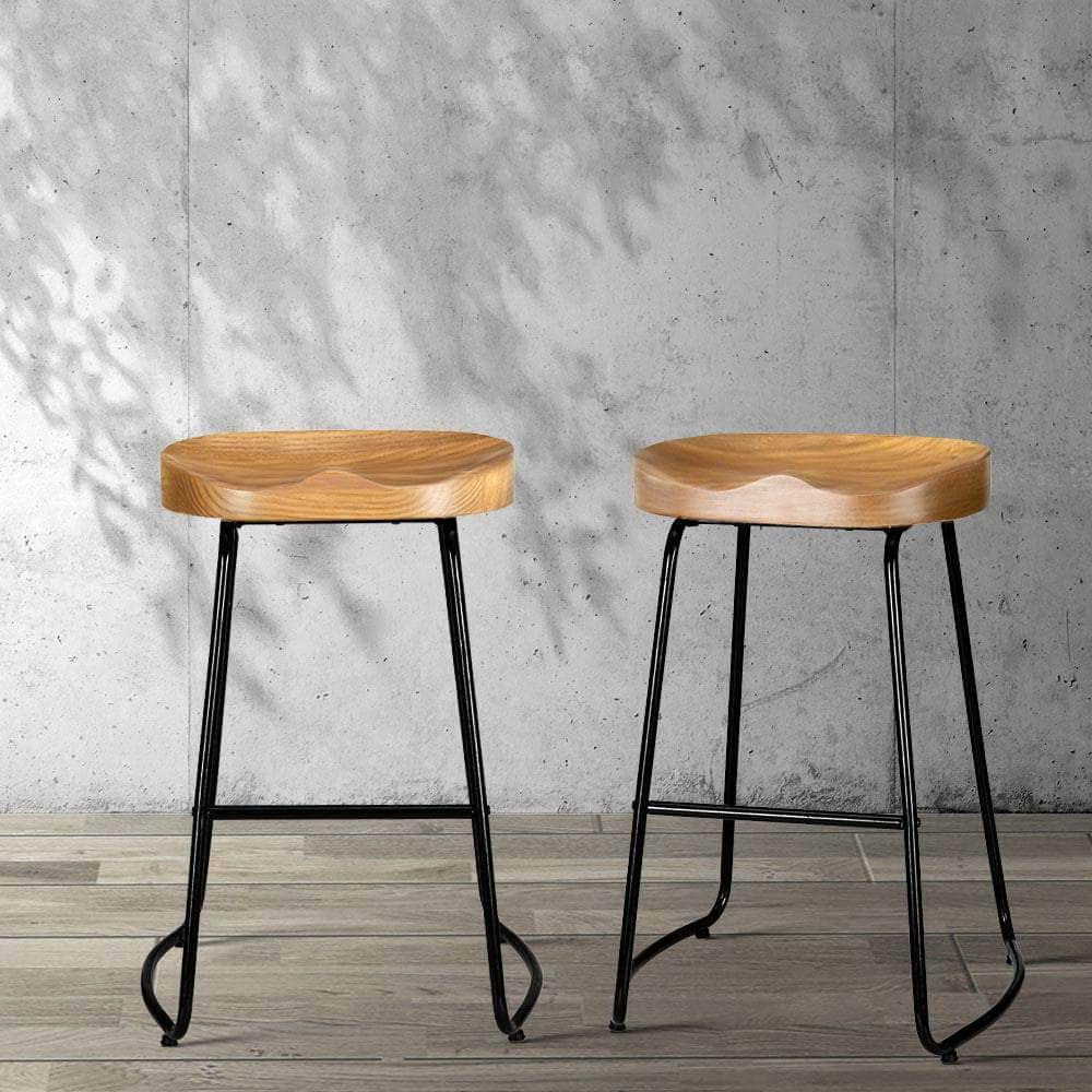 2x Bar Stools Tractor Seat 65cm Wooden