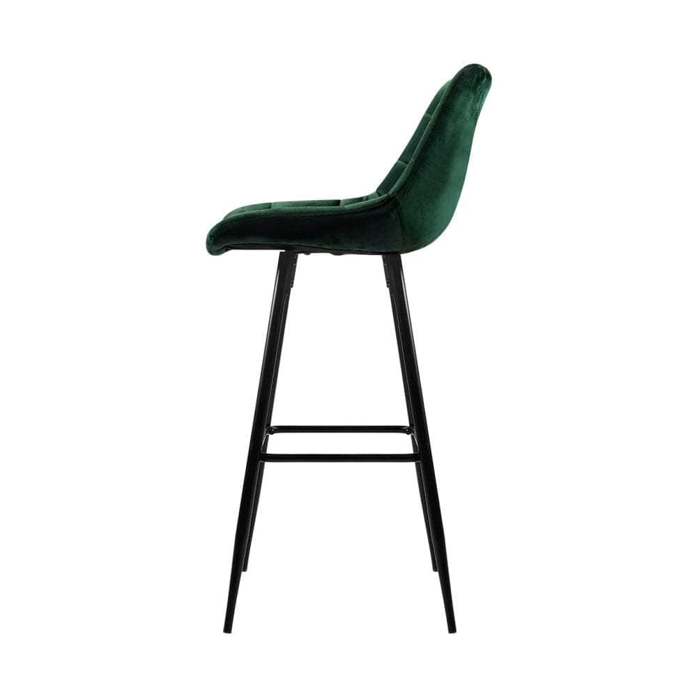 2x Bar Stools Velvet Chairs Green