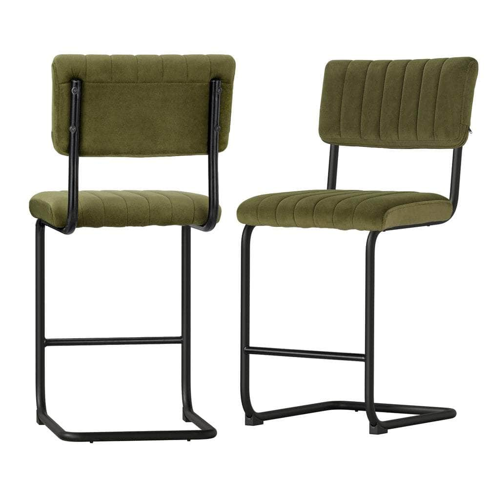 2x Bar Stools Velvet Chairs Green/Grey