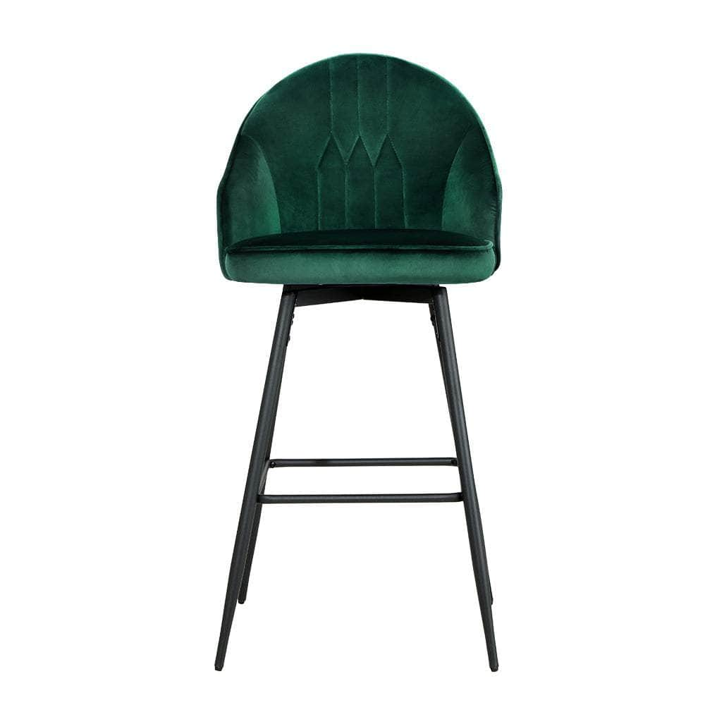 2x Bar Stools Velvet Swivel Metal Legs Green