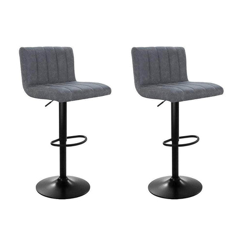 2x Bar Stools Vintage Leather Gas Lift Grey