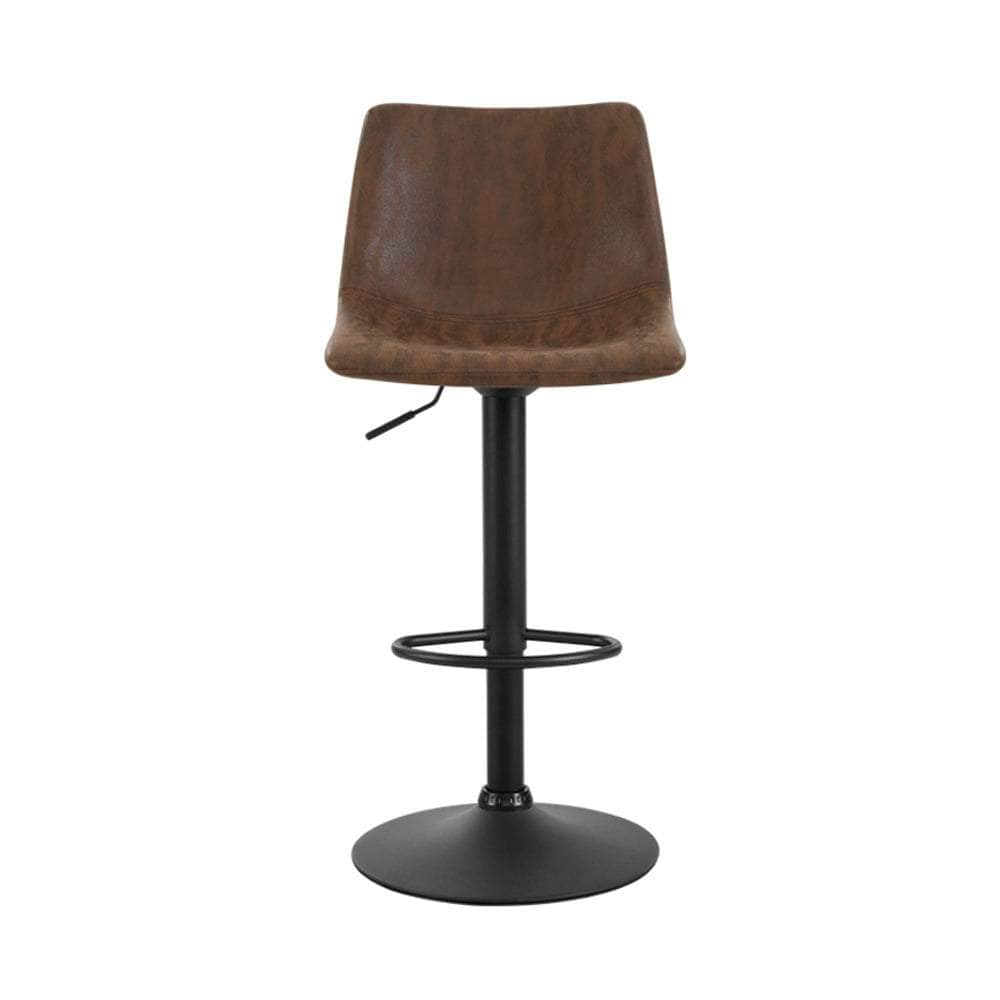 2x Bar Stools Vintage Leather Swivel Gas Lift Brown