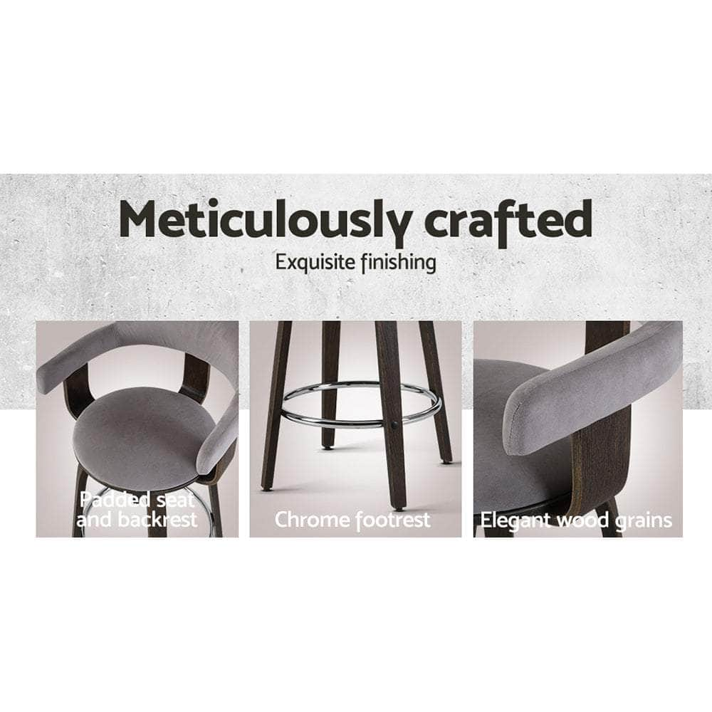 2x Bar Stools Wooden Dining Chair Grey