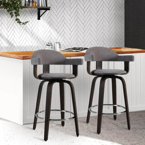 2x Bar Stools Wooden Dining Chair Grey