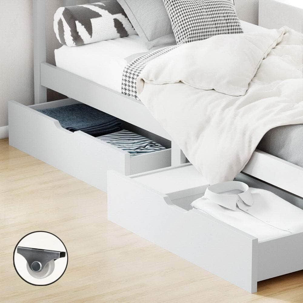 2X Bed Frame Storage Drawers Trundle White