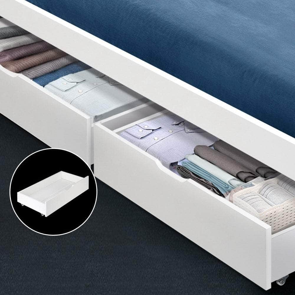 2X Bed Frame Storage Drawers Trundle White