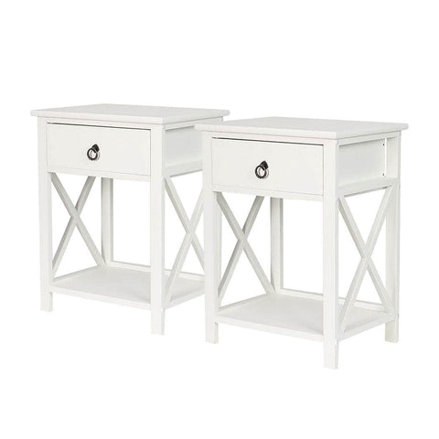 2x Bedside Tables Drawers Side