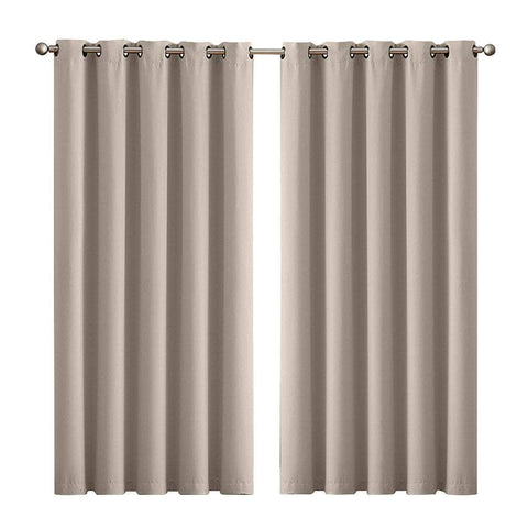 2x Blockout Beige Curtains Panels 3 Layers