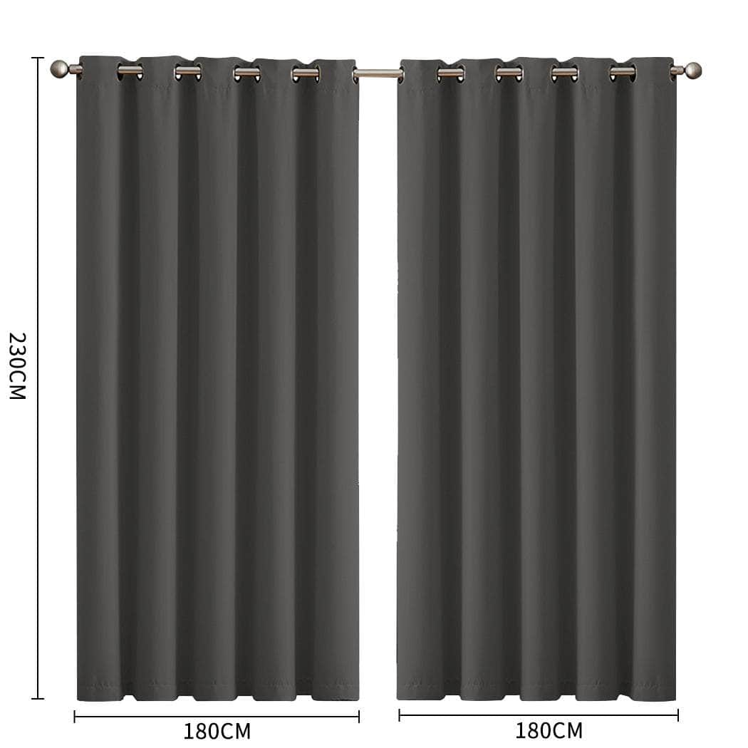 2x Blockout Charcoal Curtains Panels 3 Layers