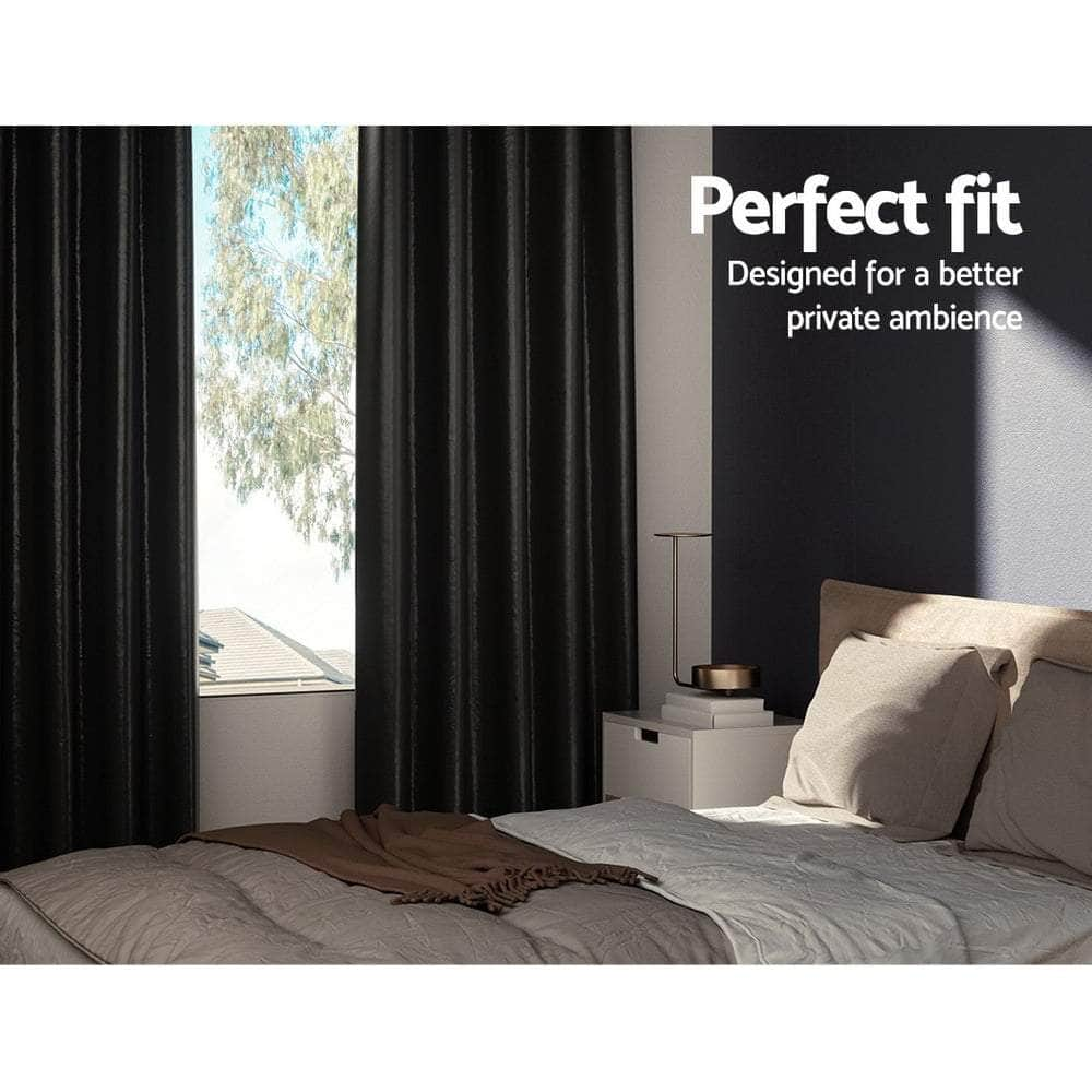 2X Blockout Curtains Eyelet 140X230Cm Black Shine