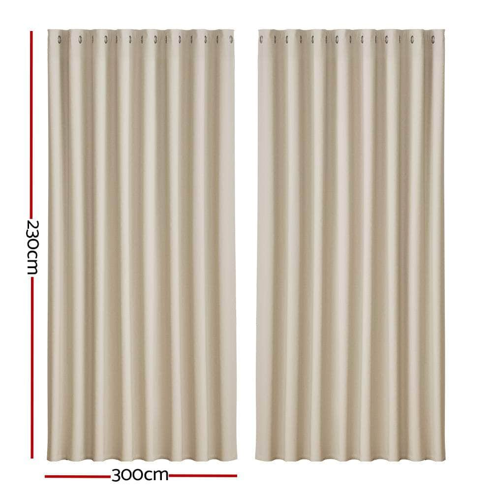 2X Blockout Curtains Eyelet 300X230Cm Beige