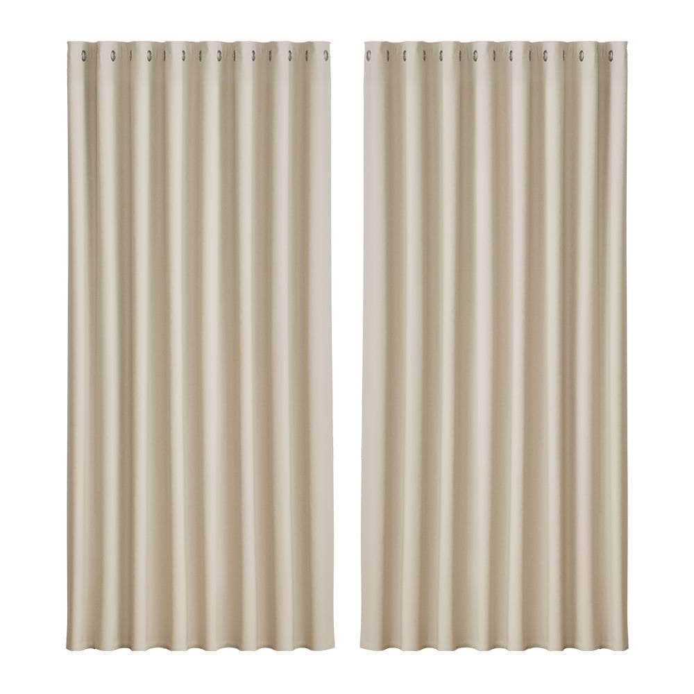 2X Blockout Curtains Eyelet 300X230Cm Beige