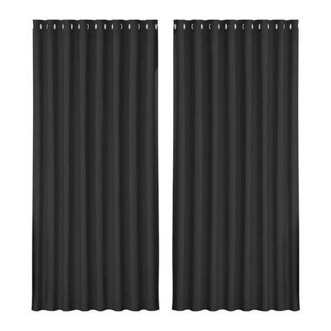 2X Blockout Curtains Eyelet 300X230Cm Black/Charcoal