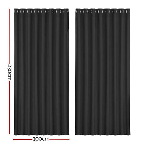 2X Blockout Curtains Eyelet 300X230Cm Black/Charcoal