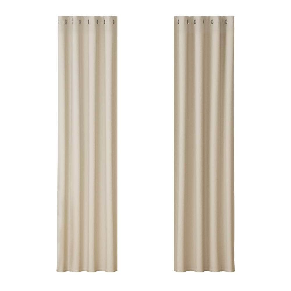 2X Blockout Curtains Eyelet Beige/Black Shine