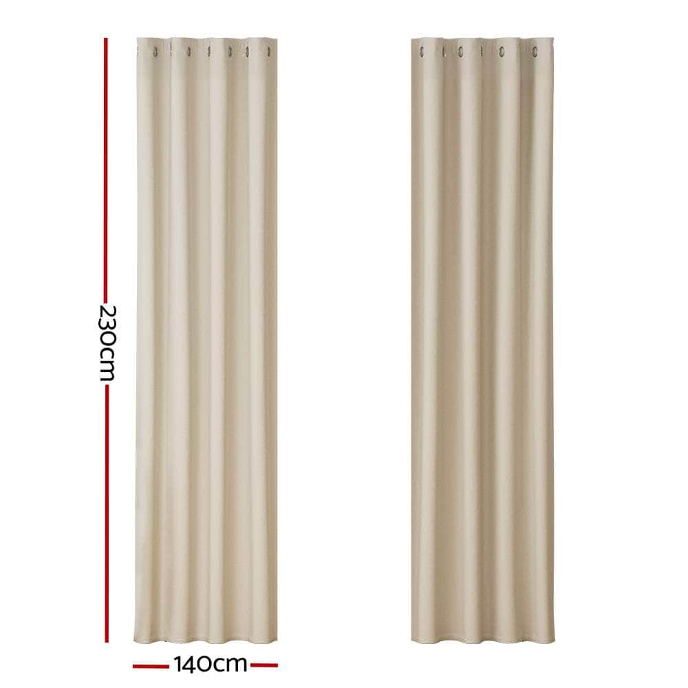 2X Blockout Curtains Eyelet Beige/Black Shine