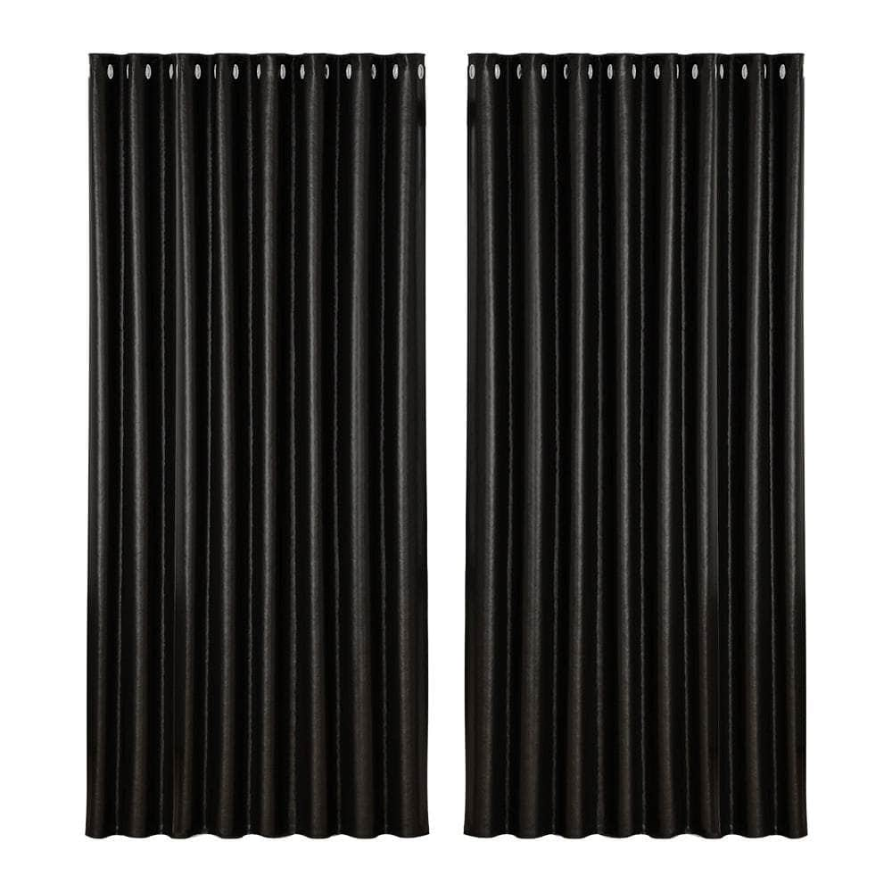 2X Blockout Curtains Eyelet Beige/Black Shine