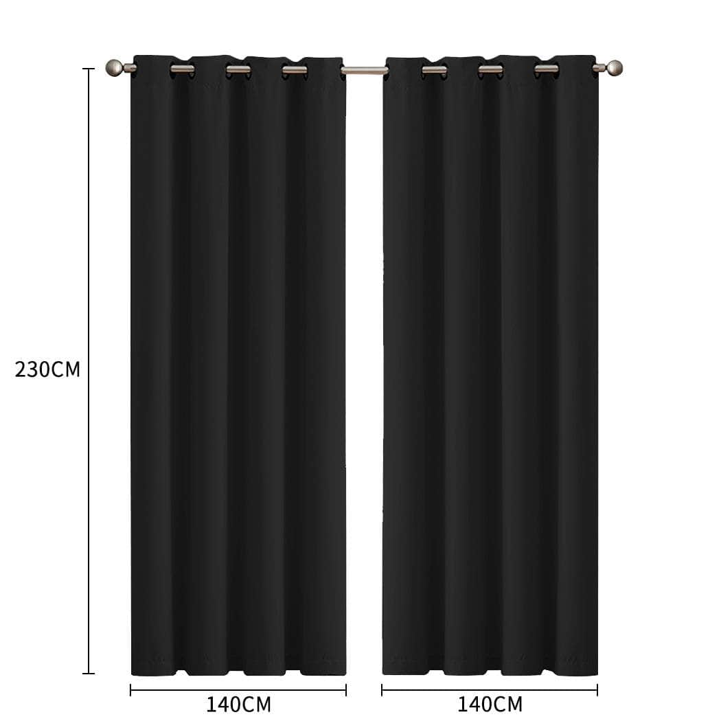 2x Blockout Curtains Panels 3 Layers - Black