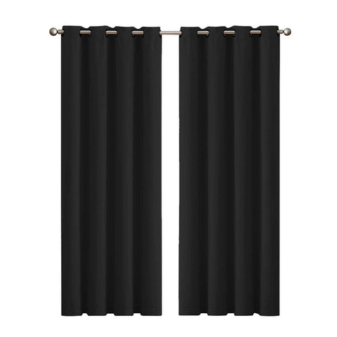 2x Blockout Curtains Panels 3 Layers - Black