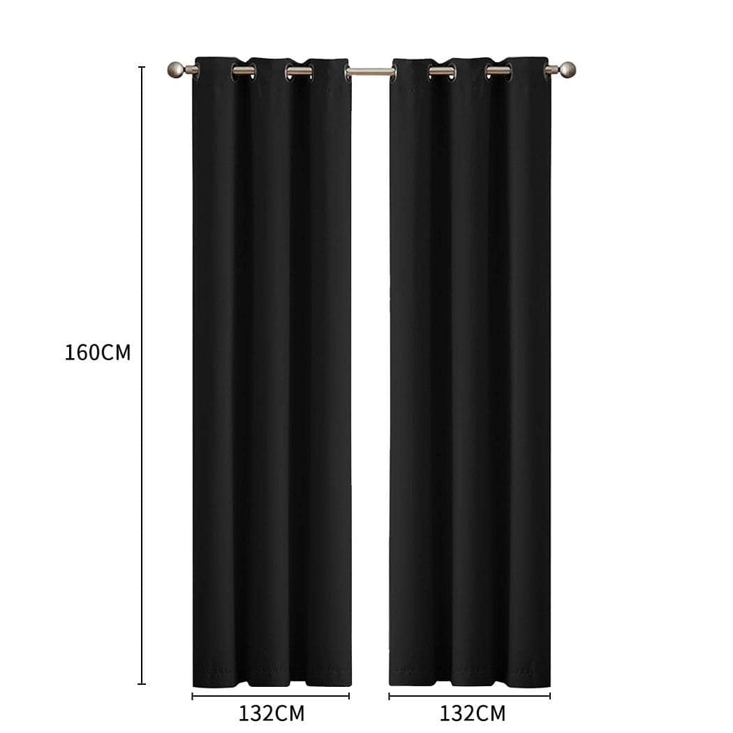 2x Blockout Curtains Panels 3 Layers Eyelet Room Darkening 132x160cm Black