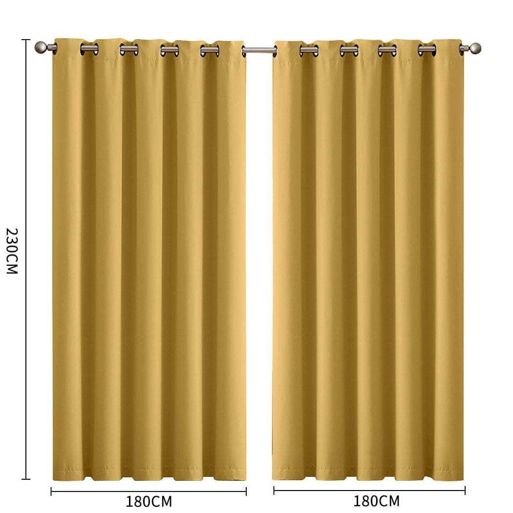 2x Blockout  Mustard Curtains Panels 3 Layers