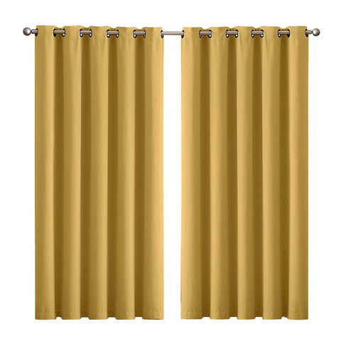 2x Blockout  Mustard Curtains Panels 3 Layers