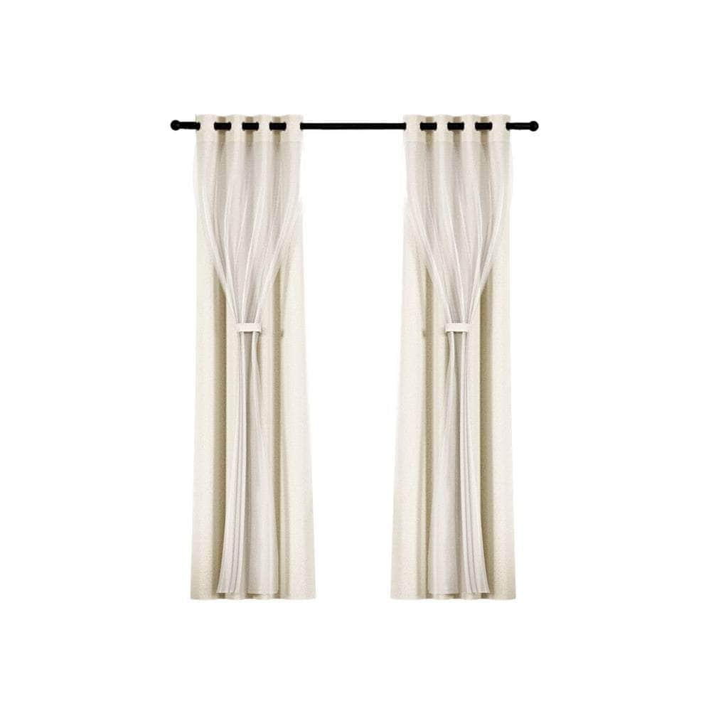 2X Blockout Sheer Curtains Beige/Black/Chracoal/Grey