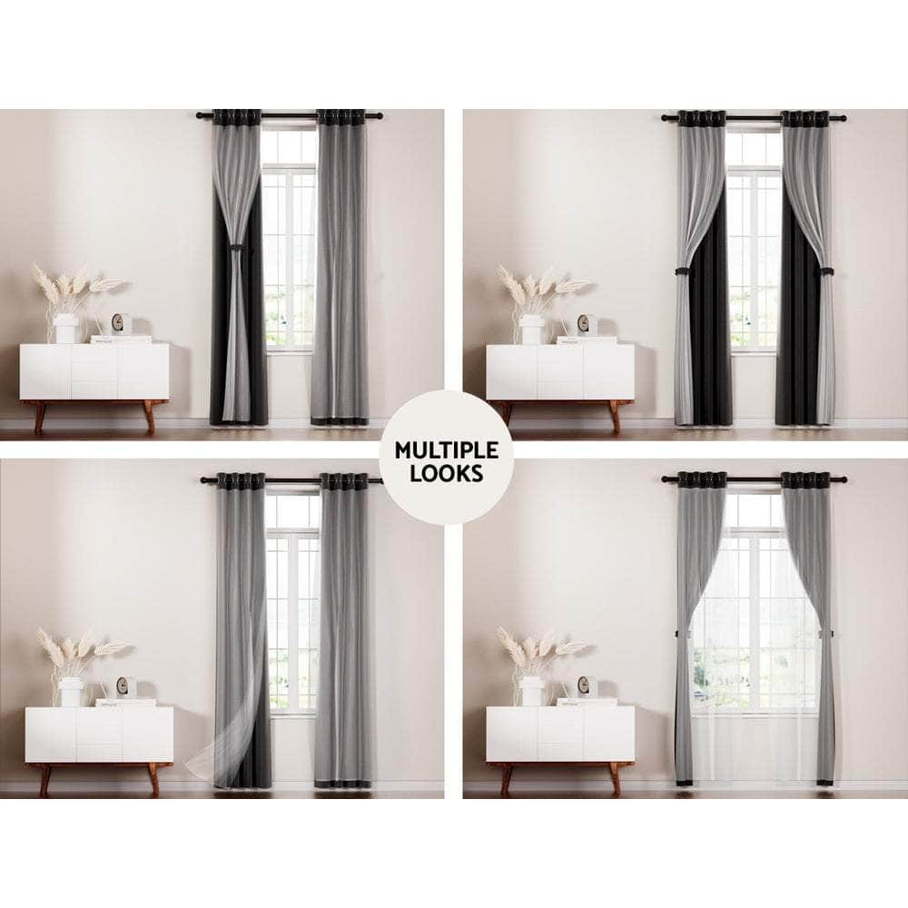 2X Blockout Sheer Curtains Beige/Black/Chracoal/Grey