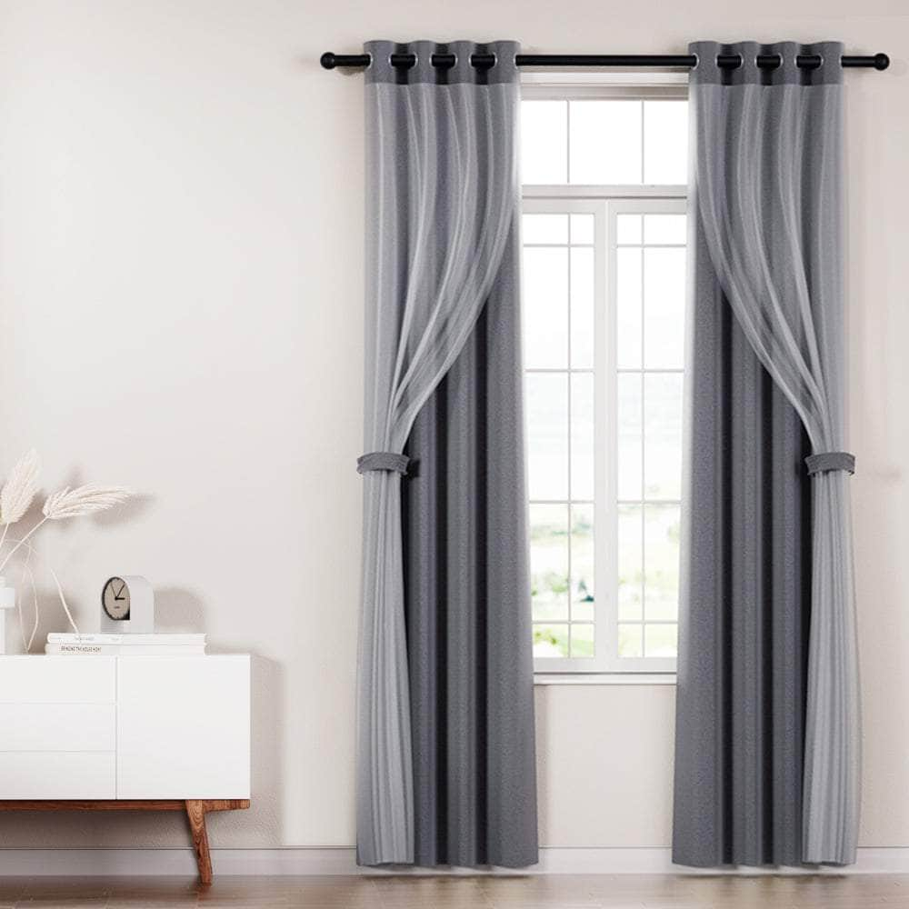 2X Blockout Sheer Curtains Beige/Black/Chracoal/Grey