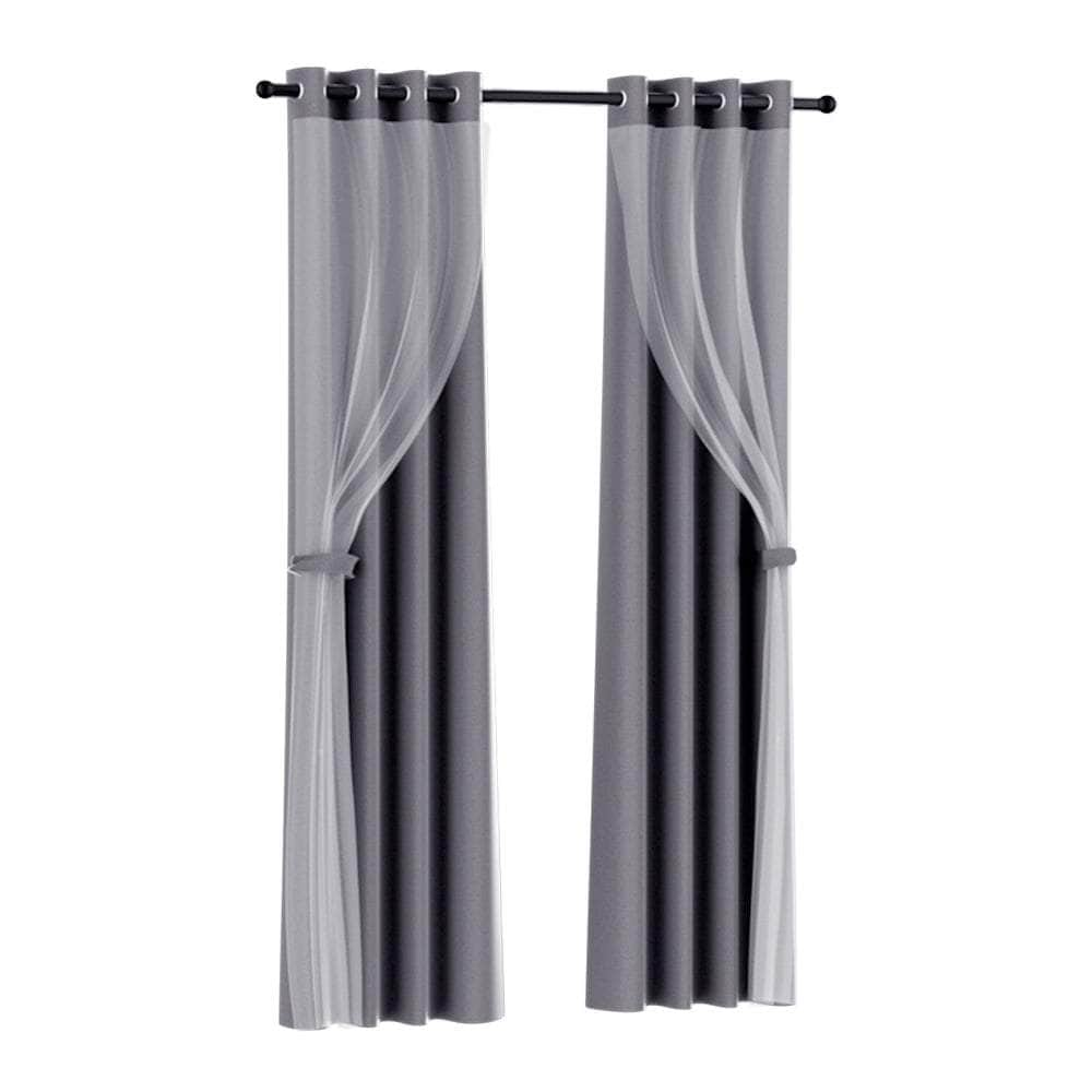 2X Blockout Sheer Curtains Beige/Black/Chracoal/Grey