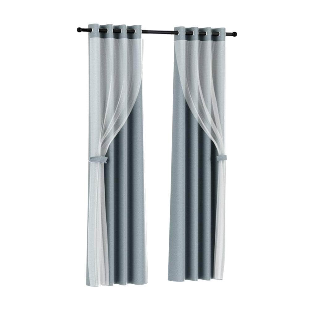 2X Blockout Sheer Curtains Beige/Black/Chracoal/Grey