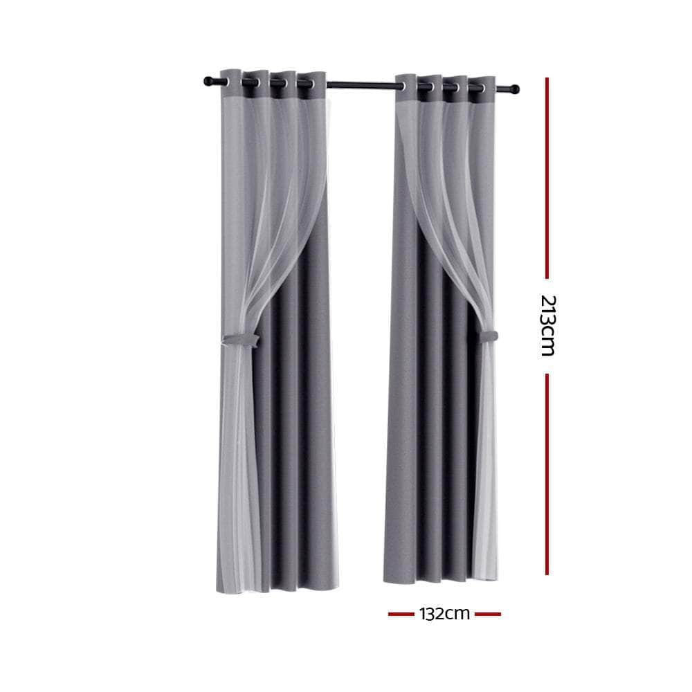 2X Blockout Sheer Curtains Beige/Black/Chracoal/Grey