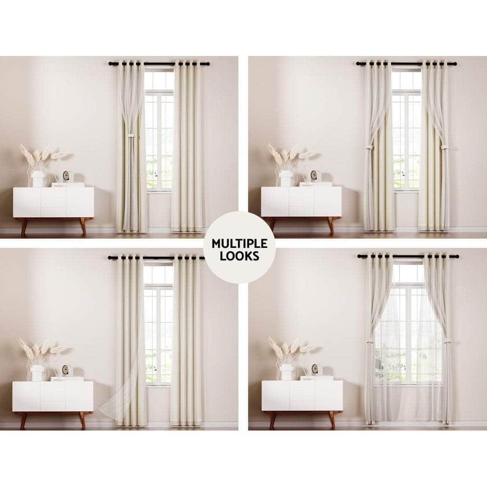 2X Blockout Sheer Curtains Beige/Black/Chracoal/Grey