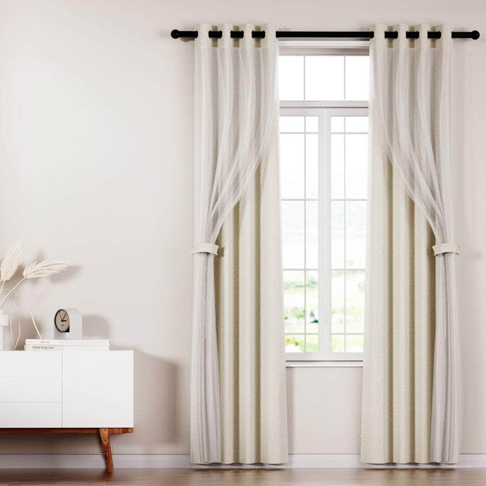 2X Blockout Sheer Curtains Beige/Black/Chracoal/Grey