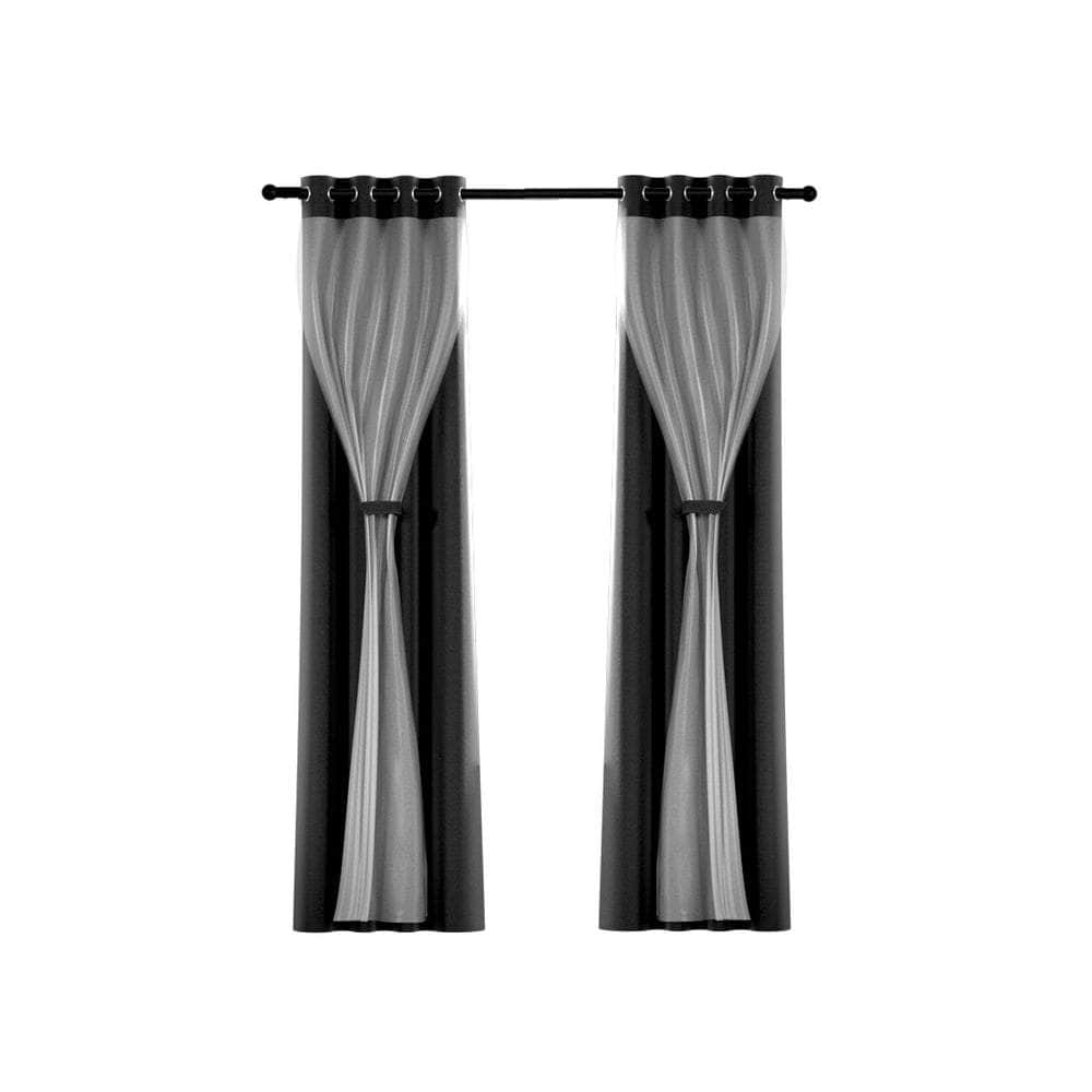 2X Blockout Sheer Curtains Beige/Black/Chracoal/Grey