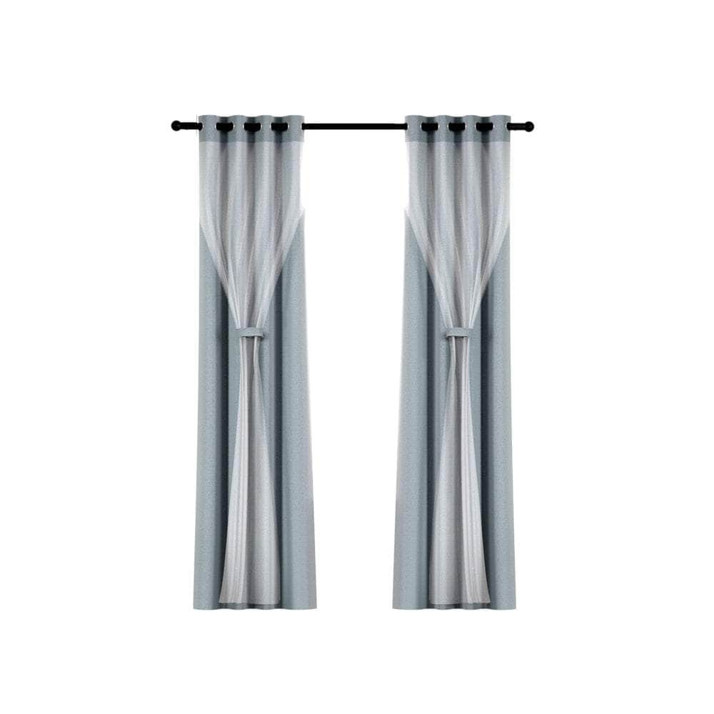 2X Blockout Sheer Curtains Beige/Black/Chracoal/Grey