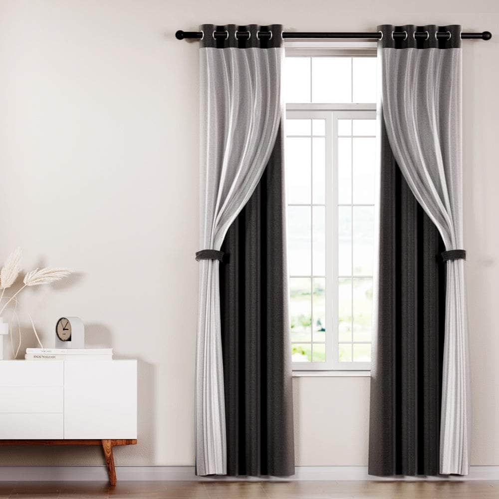 2X Blockout Sheer Curtains Beige/Black/Chracoal/Grey