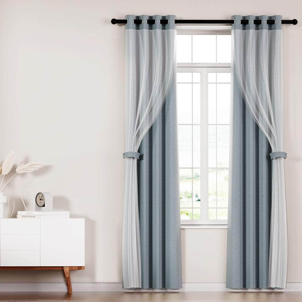 2X Blockout Sheer Curtains Beige/Black/Chracoal/Grey