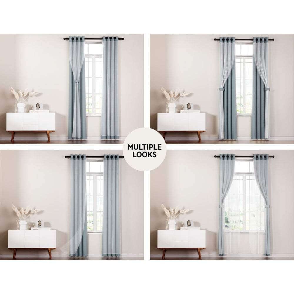 2X Blockout Sheer Curtains Beige/Black/Chracoal/Grey