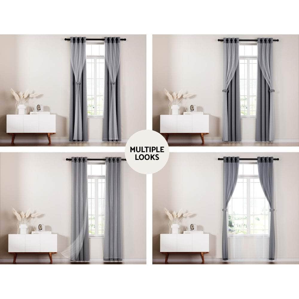 2X Blockout Sheer Curtains Beige/Black/Chracoal/Grey