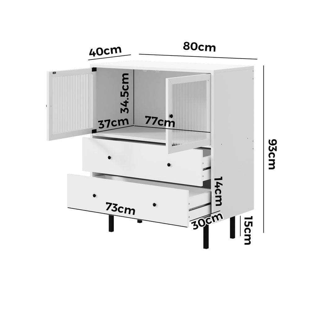 2x Buffet Sideboard Cupboard Glass Doors White