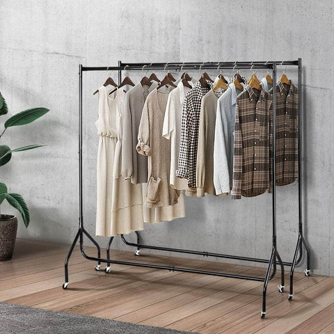 2X Clothes Rack Coat Stand 6Ft Rail Wheels