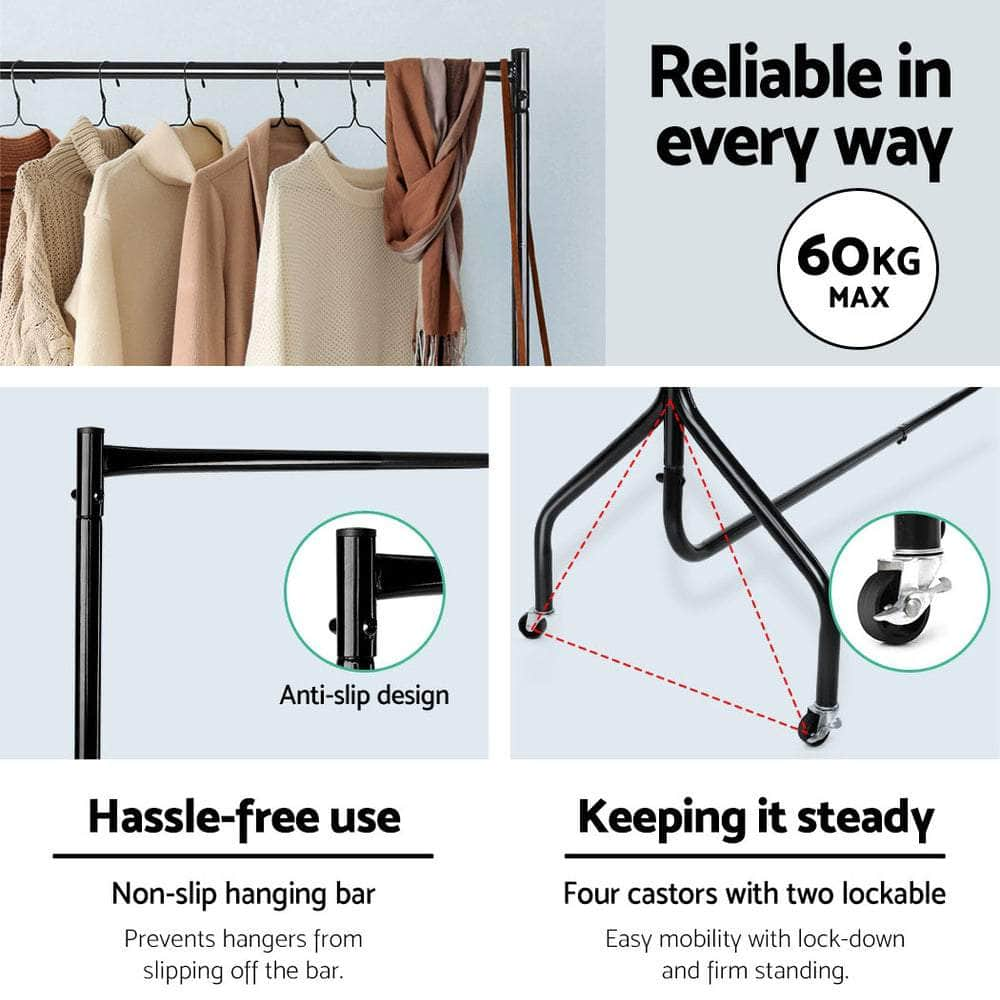 2X Clothes Rack Coat Stand 6Ft Rail Wheels