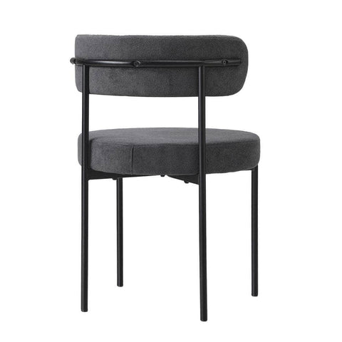 2x Dining Chair Boucle Seat Backrest Dark Grey/White